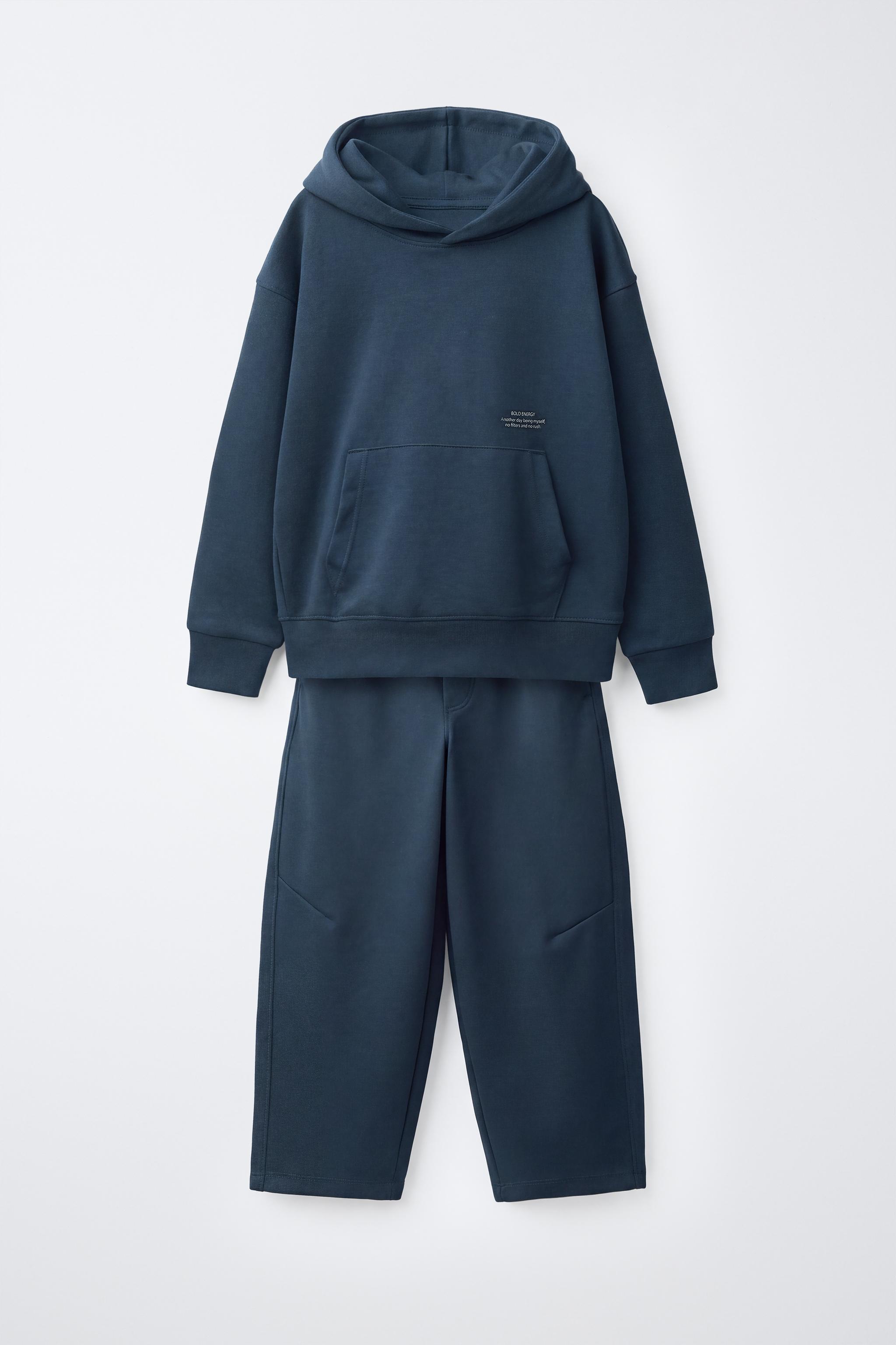TEXT PRINT INTERLOCK HOODIE AND JOGGER SET